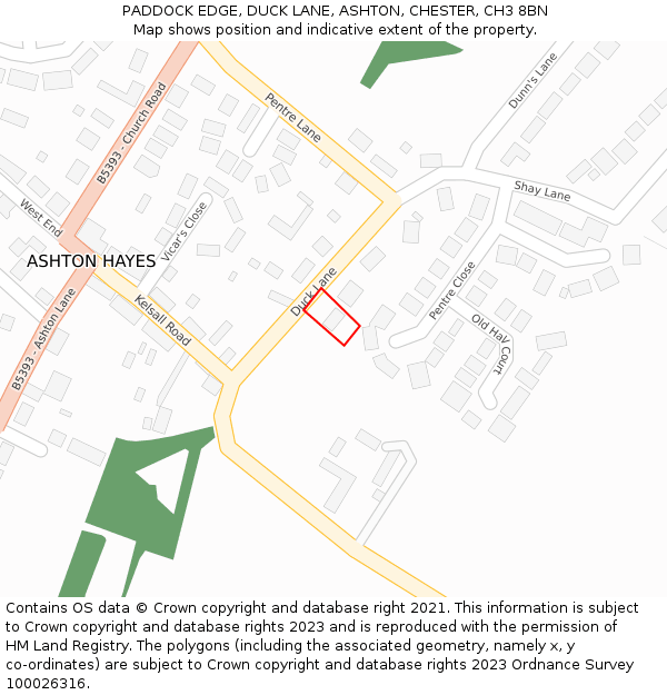 PADDOCK EDGE, DUCK LANE, ASHTON, CHESTER, CH3 8BN: Location map and indicative extent of plot