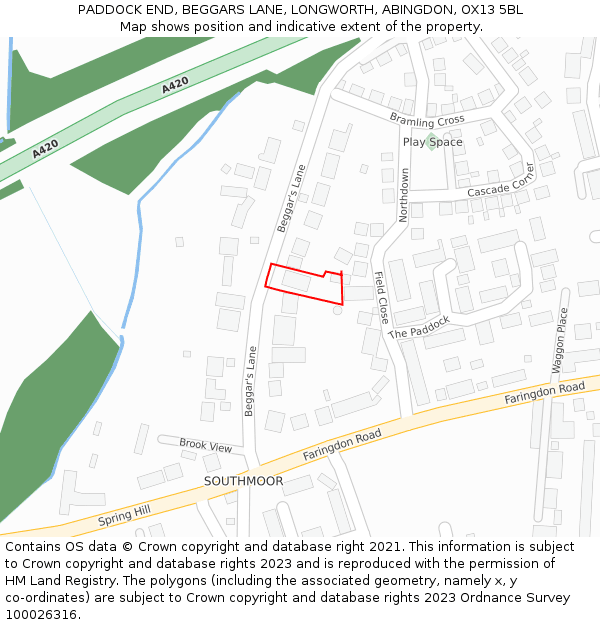 PADDOCK END, BEGGARS LANE, LONGWORTH, ABINGDON, OX13 5BL: Location map and indicative extent of plot