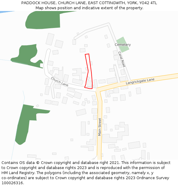 PADDOCK HOUSE, CHURCH LANE, EAST COTTINGWITH, YORK, YO42 4TL: Location map and indicative extent of plot