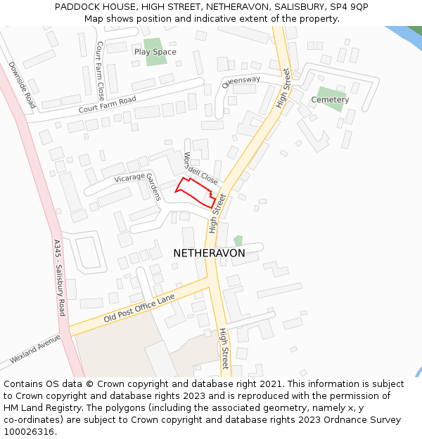 PADDOCK HOUSE, HIGH STREET, NETHERAVON, SALISBURY, SP4 9QP: Location map and indicative extent of plot