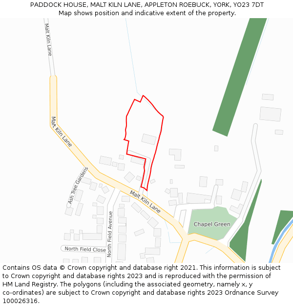 PADDOCK HOUSE, MALT KILN LANE, APPLETON ROEBUCK, YORK, YO23 7DT: Location map and indicative extent of plot