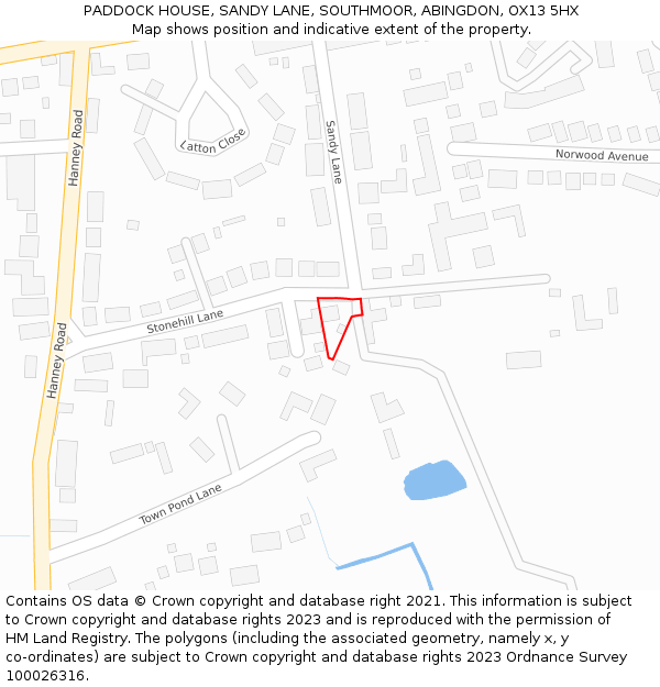 PADDOCK HOUSE, SANDY LANE, SOUTHMOOR, ABINGDON, OX13 5HX: Location map and indicative extent of plot