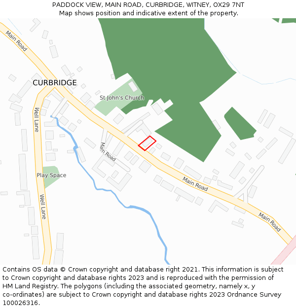 PADDOCK VIEW, MAIN ROAD, CURBRIDGE, WITNEY, OX29 7NT: Location map and indicative extent of plot