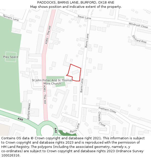 PADDOCKS, BARNS LANE, BURFORD, OX18 4NE: Location map and indicative extent of plot