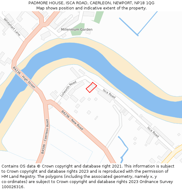 PADMORE HOUSE, ISCA ROAD, CAERLEON, NEWPORT, NP18 1QG: Location map and indicative extent of plot