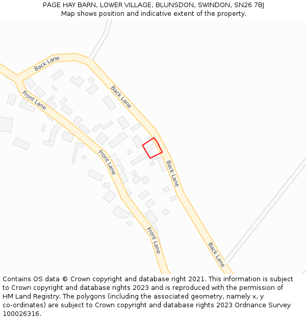 PAGE HAY BARN, LOWER VILLAGE, BLUNSDON, SWINDON, SN26 7BJ: Location map and indicative extent of plot