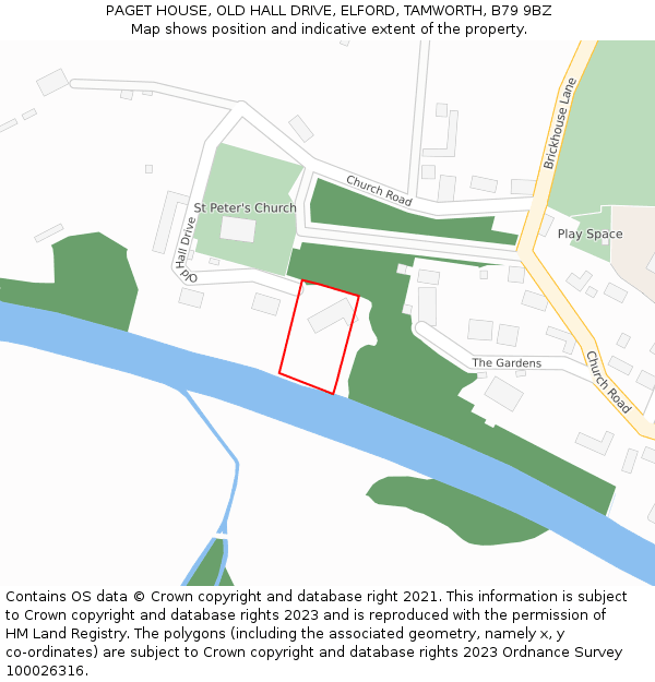 PAGET HOUSE, OLD HALL DRIVE, ELFORD, TAMWORTH, B79 9BZ: Location map and indicative extent of plot