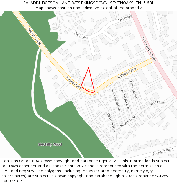 PALADIN, BOTSOM LANE, WEST KINGSDOWN, SEVENOAKS, TN15 6BL: Location map and indicative extent of plot