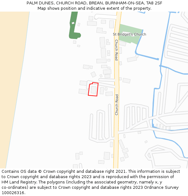 PALM DUNES, CHURCH ROAD, BREAN, BURNHAM-ON-SEA, TA8 2SF: Location map and indicative extent of plot
