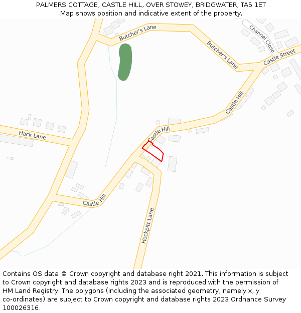 PALMERS COTTAGE, CASTLE HILL, OVER STOWEY, BRIDGWATER, TA5 1ET: Location map and indicative extent of plot