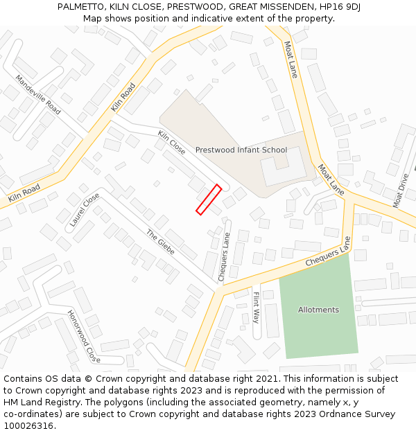 PALMETTO, KILN CLOSE, PRESTWOOD, GREAT MISSENDEN, HP16 9DJ: Location map and indicative extent of plot