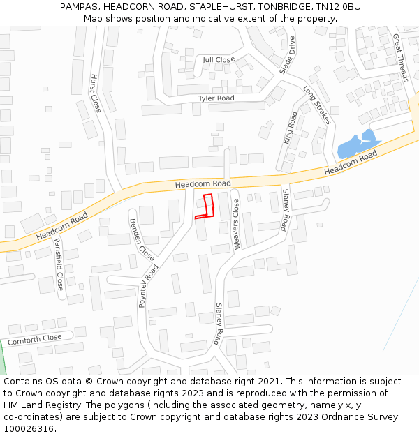 PAMPAS, HEADCORN ROAD, STAPLEHURST, TONBRIDGE, TN12 0BU: Location map and indicative extent of plot