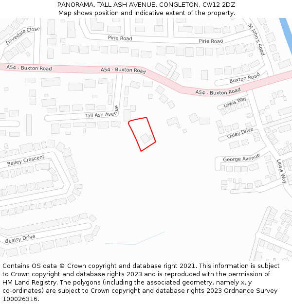 PANORAMA, TALL ASH AVENUE, CONGLETON, CW12 2DZ: Location map and indicative extent of plot