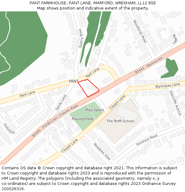 PANT FARMHOUSE, PANT LANE, MARFORD, WREXHAM, LL12 8SE: Location map and indicative extent of plot