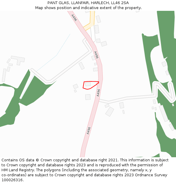 PANT GLAS, LLANFAIR, HARLECH, LL46 2SA: Location map and indicative extent of plot