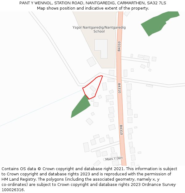 PANT Y WENNOL, STATION ROAD, NANTGAREDIG, CARMARTHEN, SA32 7LS: Location map and indicative extent of plot