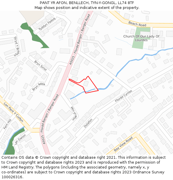 PANT YR AFON, BENLLECH, TYN-Y-GONGL, LL74 8TF: Location map and indicative extent of plot