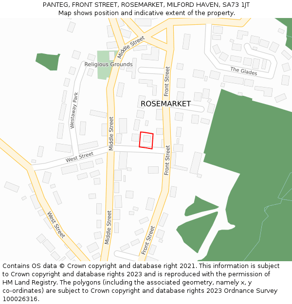 PANTEG, FRONT STREET, ROSEMARKET, MILFORD HAVEN, SA73 1JT: Location map and indicative extent of plot