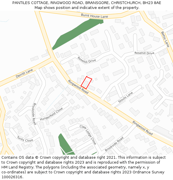 PANTILES COTTAGE, RINGWOOD ROAD, BRANSGORE, CHRISTCHURCH, BH23 8AE: Location map and indicative extent of plot