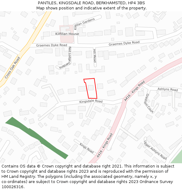 PANTILES, KINGSDALE ROAD, BERKHAMSTED, HP4 3BS: Location map and indicative extent of plot