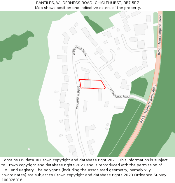 PANTILES, WILDERNESS ROAD, CHISLEHURST, BR7 5EZ: Location map and indicative extent of plot