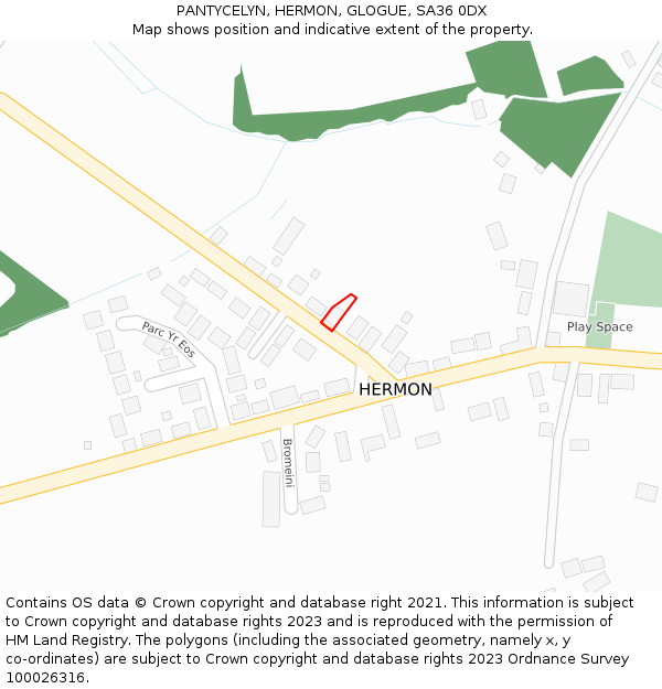 PANTYCELYN, HERMON, GLOGUE, SA36 0DX: Location map and indicative extent of plot