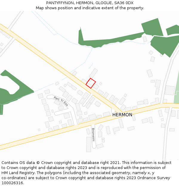 PANTYFFYNON, HERMON, GLOGUE, SA36 0DX: Location map and indicative extent of plot