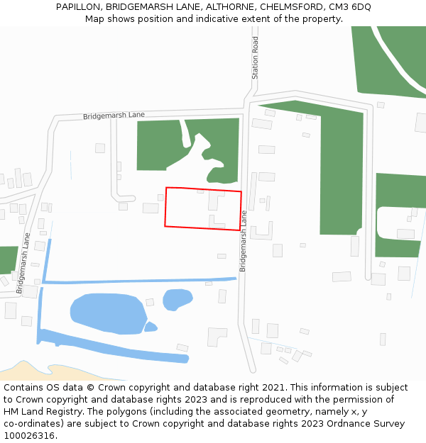 PAPILLON, BRIDGEMARSH LANE, ALTHORNE, CHELMSFORD, CM3 6DQ: Location map and indicative extent of plot