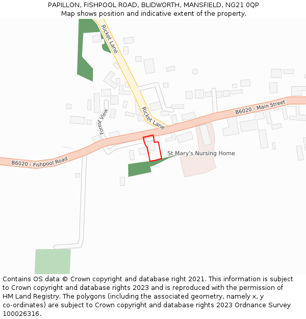 PAPILLON, FISHPOOL ROAD, BLIDWORTH, MANSFIELD, NG21 0QP: Location map and indicative extent of plot