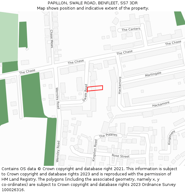 PAPILLON, SWALE ROAD, BENFLEET, SS7 3DR: Location map and indicative extent of plot