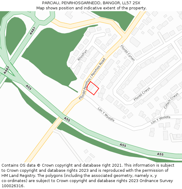 PARCIAU, PENRHOSGARNEDD, BANGOR, LL57 2SX: Location map and indicative extent of plot