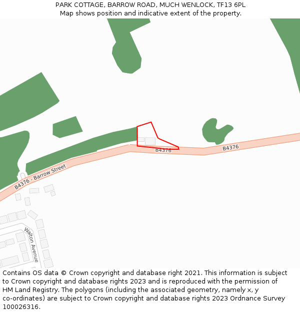 PARK COTTAGE, BARROW ROAD, MUCH WENLOCK, TF13 6PL: Location map and indicative extent of plot