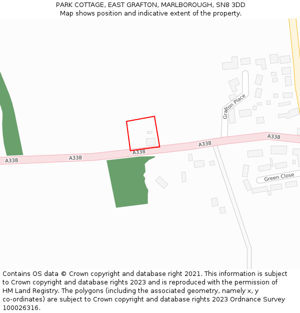 PARK COTTAGE, EAST GRAFTON, MARLBOROUGH, SN8 3DD: Location map and indicative extent of plot