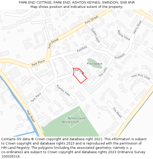 PARK END COTTAGE, PARK END, ASHTON KEYNES, SWINDON, SN6 6NR: Location map and indicative extent of plot