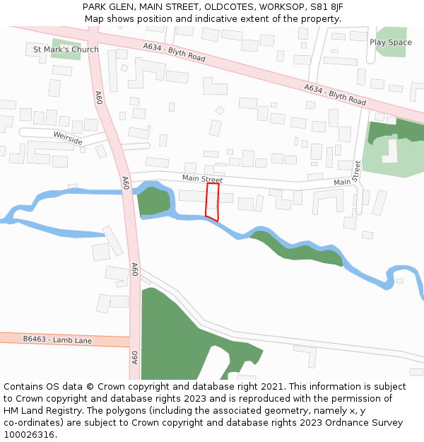 PARK GLEN, MAIN STREET, OLDCOTES, WORKSOP, S81 8JF: Location map and indicative extent of plot