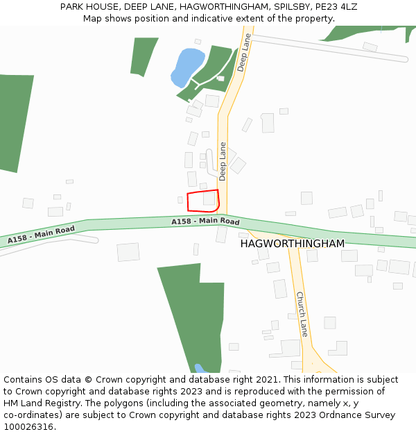 PARK HOUSE, DEEP LANE, HAGWORTHINGHAM, SPILSBY, PE23 4LZ: Location map and indicative extent of plot