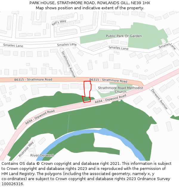 PARK HOUSE, STRATHMORE ROAD, ROWLANDS GILL, NE39 1HX: Location map and indicative extent of plot