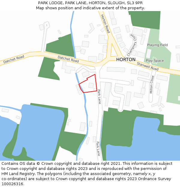 PARK LODGE, PARK LANE, HORTON, SLOUGH, SL3 9PR: Location map and indicative extent of plot