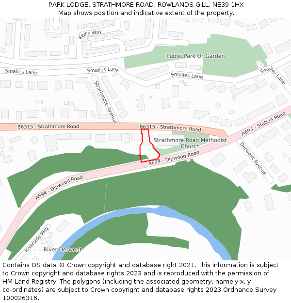 PARK LODGE, STRATHMORE ROAD, ROWLANDS GILL, NE39 1HX: Location map and indicative extent of plot