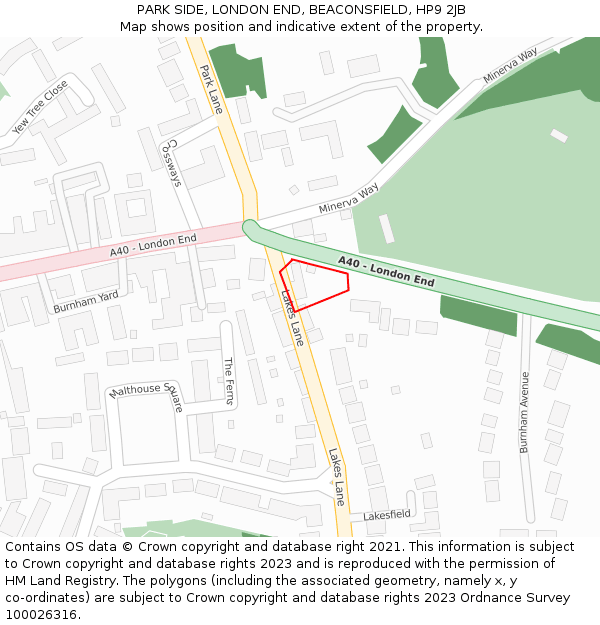 PARK SIDE, LONDON END, BEACONSFIELD, HP9 2JB: Location map and indicative extent of plot