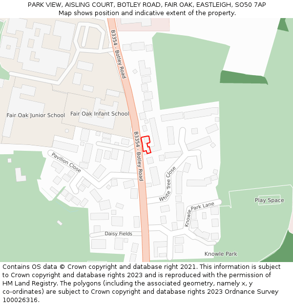 PARK VIEW, AISLING COURT, BOTLEY ROAD, FAIR OAK, EASTLEIGH, SO50 7AP: Location map and indicative extent of plot