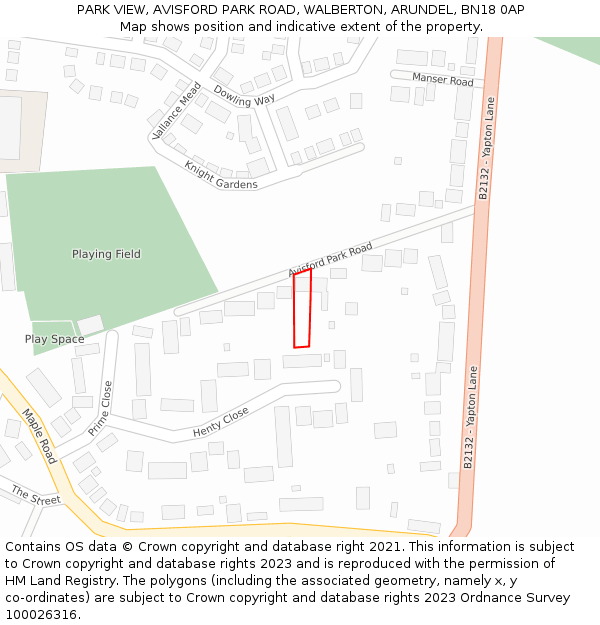 PARK VIEW, AVISFORD PARK ROAD, WALBERTON, ARUNDEL, BN18 0AP: Location map and indicative extent of plot