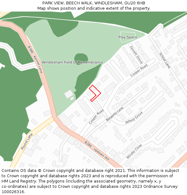 PARK VIEW, BEECH WALK, WINDLESHAM, GU20 6HB: Location map and indicative extent of plot