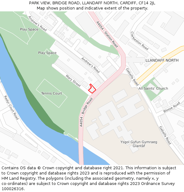 PARK VIEW, BRIDGE ROAD, LLANDAFF NORTH, CARDIFF, CF14 2JL: Location map and indicative extent of plot