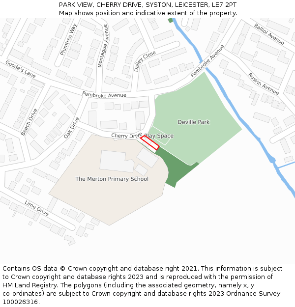 PARK VIEW, CHERRY DRIVE, SYSTON, LEICESTER, LE7 2PT: Location map and indicative extent of plot