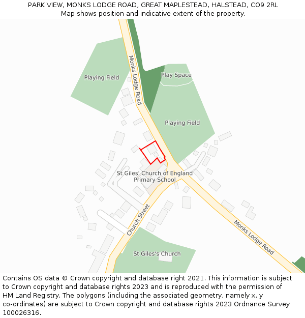 PARK VIEW, MONKS LODGE ROAD, GREAT MAPLESTEAD, HALSTEAD, CO9 2RL: Location map and indicative extent of plot