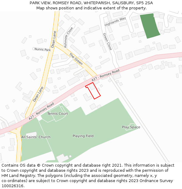 PARK VIEW, ROMSEY ROAD, WHITEPARISH, SALISBURY, SP5 2SA: Location map and indicative extent of plot