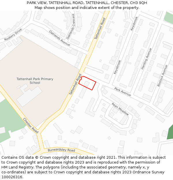 PARK VIEW, TATTENHALL ROAD, TATTENHALL, CHESTER, CH3 9QH: Location map and indicative extent of plot