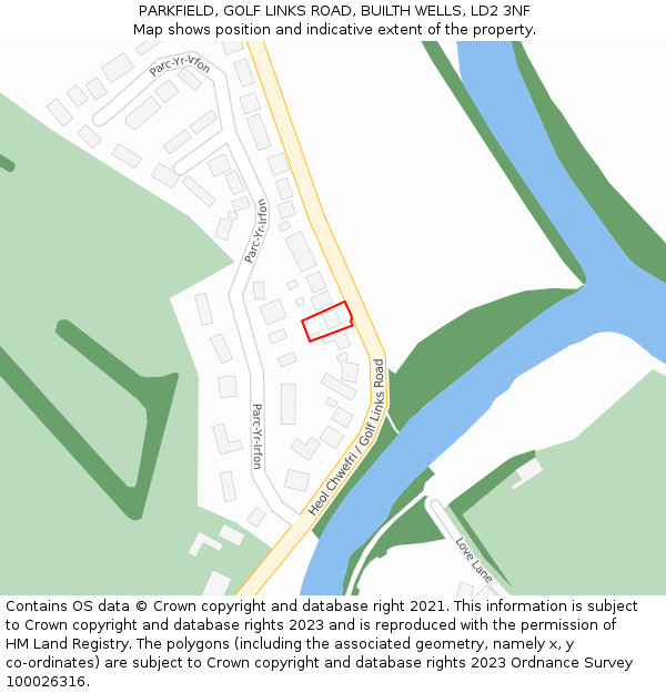PARKFIELD, GOLF LINKS ROAD, BUILTH WELLS, LD2 3NF: Location map and indicative extent of plot