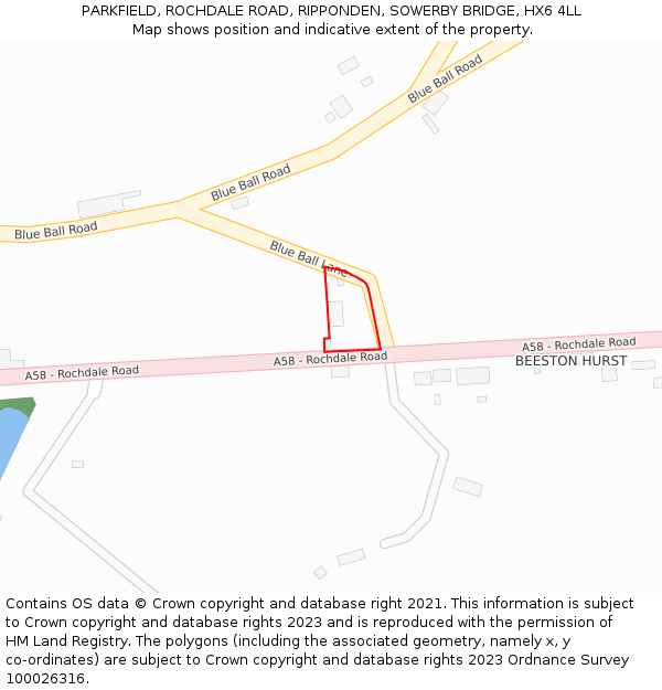 PARKFIELD, ROCHDALE ROAD, RIPPONDEN, SOWERBY BRIDGE, HX6 4LL: Location map and indicative extent of plot